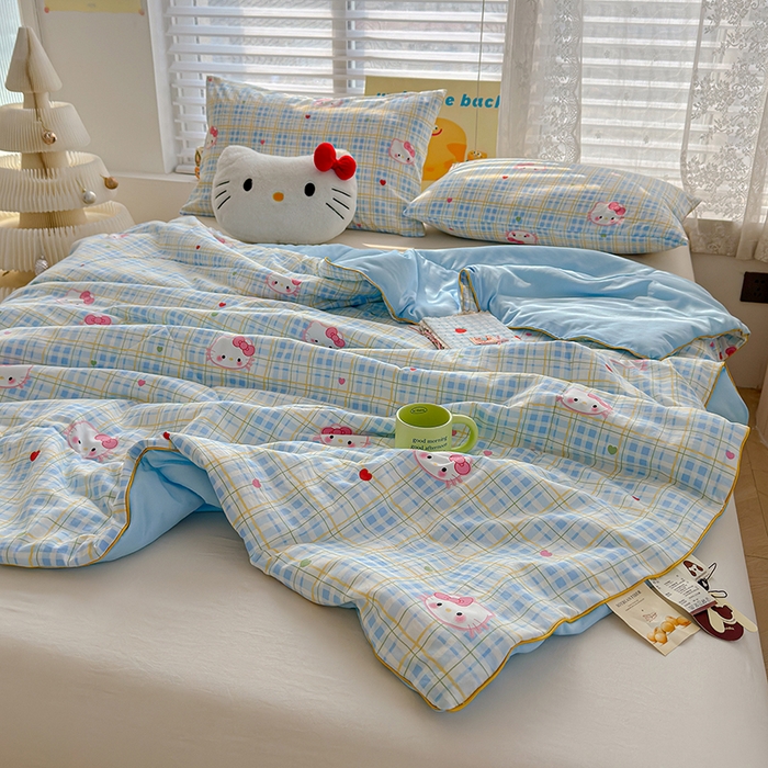 91家纺网 家纺一手货源 找家纺 桔禾家纺 2026水洗皱皱纱夏被  宅妹蓝猫