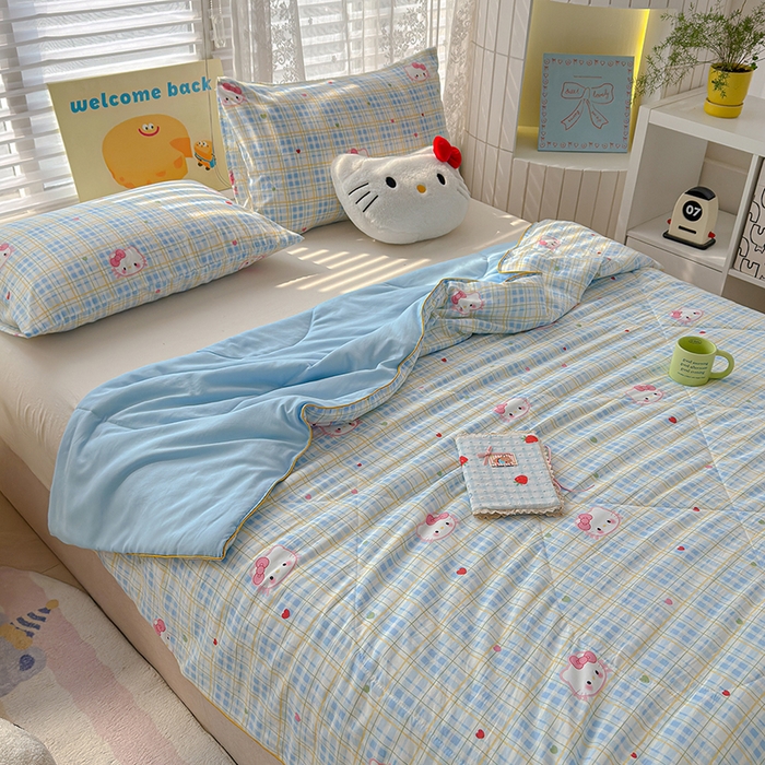 91家纺网 家纺一手货源 找家纺 桔禾家纺 2026水洗皱皱纱夏被  宅妹蓝猫