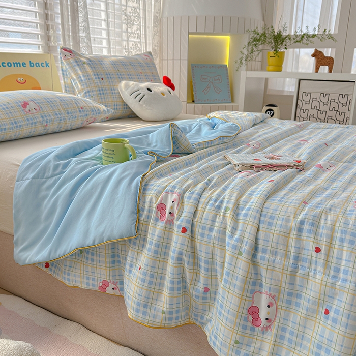 91家纺网 家纺一手货源 找家纺 桔禾家纺 2026水洗皱皱纱夏被  宅妹蓝猫