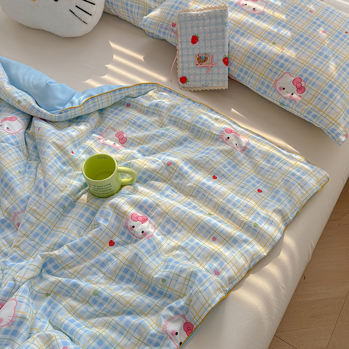 91家纺网 家纺一手货源 找家纺 桔禾家纺 2026水洗皱皱纱夏被  宅妹蓝猫