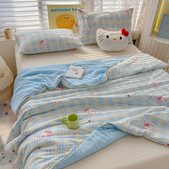 91家纺网 家纺一手货源 找家纺 桔禾家纺 2026水洗皱皱纱夏被  宅妹蓝猫