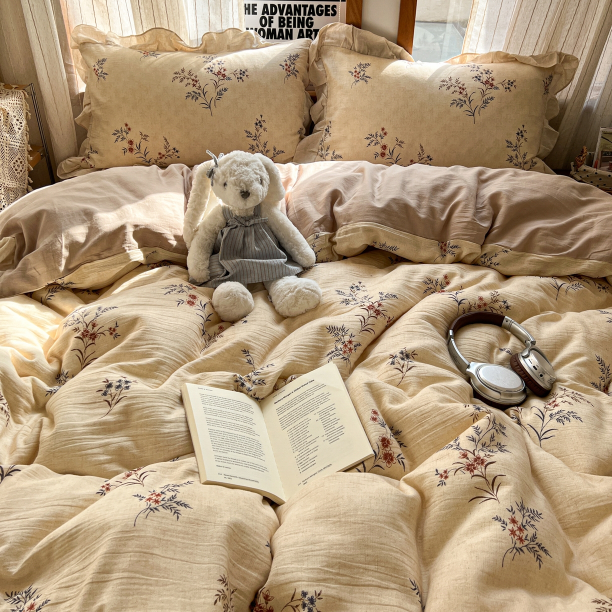 91家纺网 家纺一手货源 找家纺 （总）耀悦家纺 2026新款真棉麻四件套轻奢法式大花边工艺款圆角荷叶边吊边床单