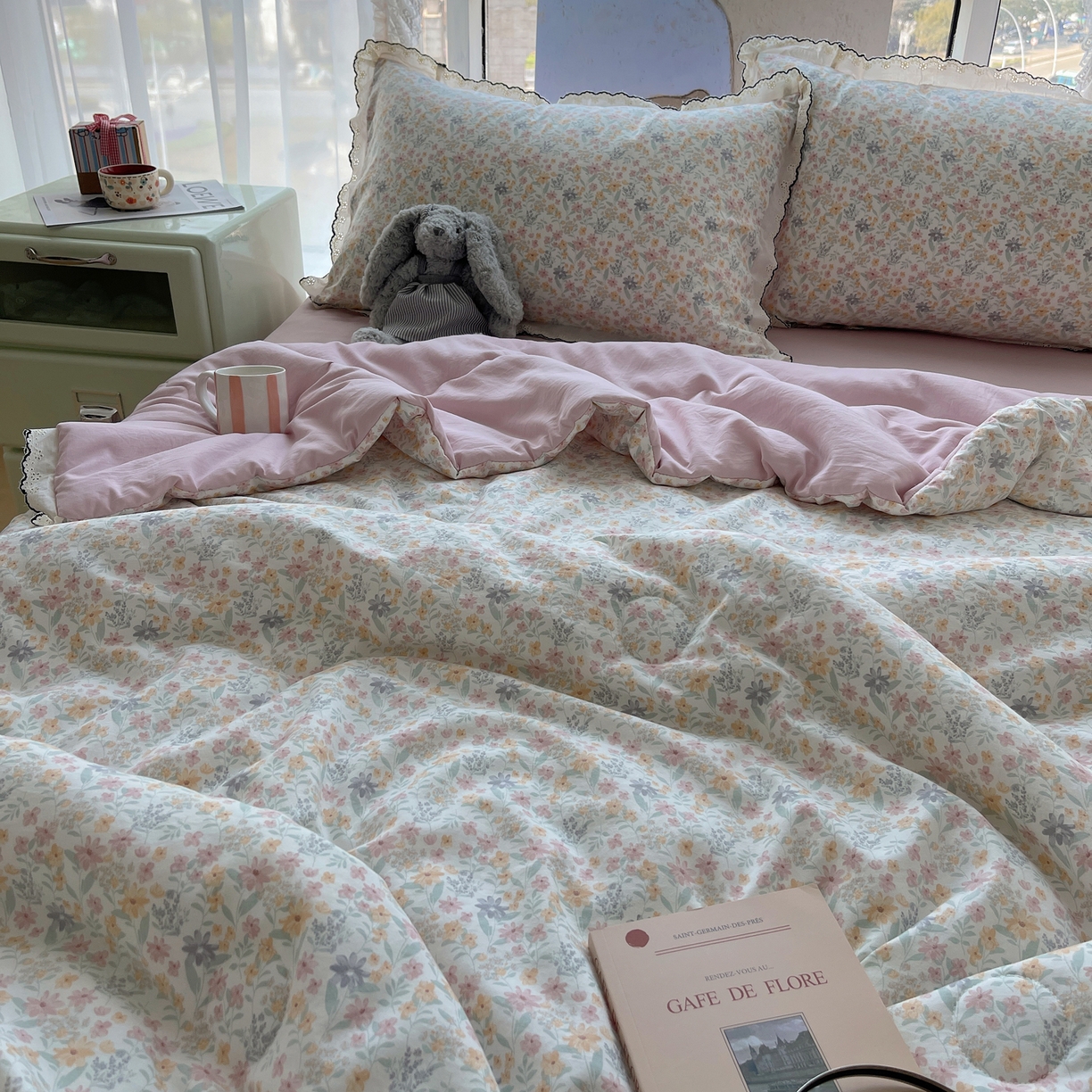 91家纺网 家纺一手货源 找家纺 宝士康家纺 2026新款10A抗菌全棉黑色花边云朵棉单夏被/夏被四件套 云朵棉-晴花漾