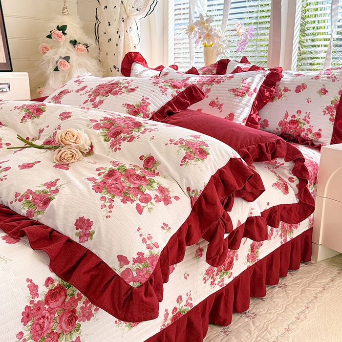 91家纺网 家纺一手货源 找家纺 （总）唐人居 2026春夏新款皱皱水洗棉花边床盖四件套