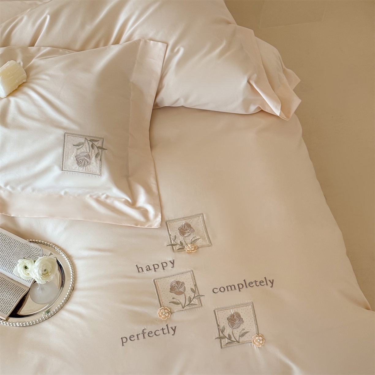 91家纺网 家纺一手货源 找家纺 泽西 2026新品刺绣50s双股全棉长绒棉宽边四件套-花栖 花栖-肉肉粉【控价358-378】