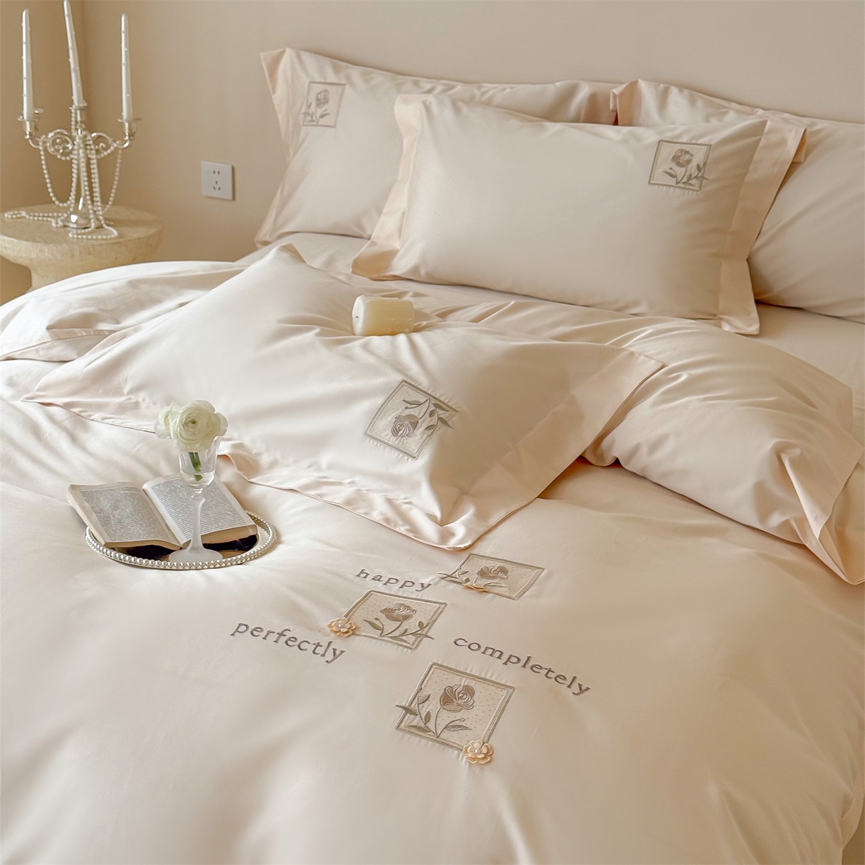 91家纺网 家纺一手货源 找家纺 泽西 2026新品刺绣50s双股全棉长绒棉宽边四件套-花栖 花栖-肉肉粉【控价358-378】