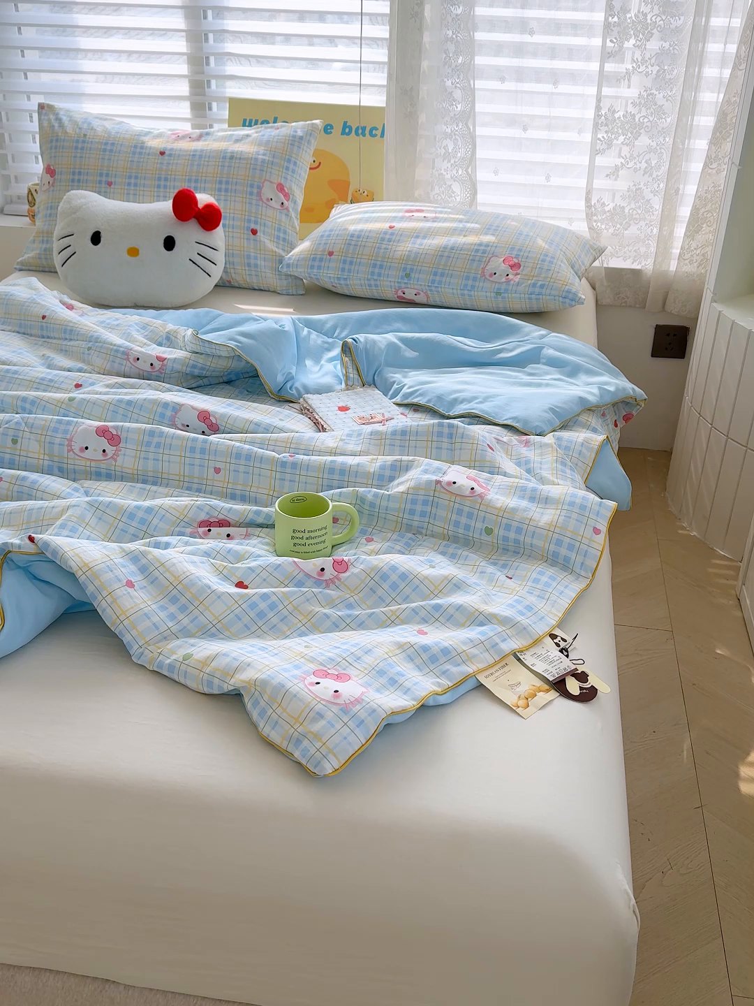 91家纺网 家纺一手货源 找家纺 桔禾家纺 2026水洗皱皱纱夏被  宅妹蓝猫