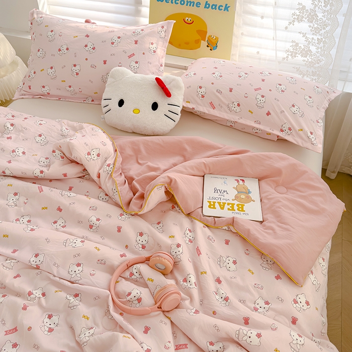 91家纺网 家纺一手货源 找家纺 桔禾家纺 2026水洗皱皱纱夏被  KT猫