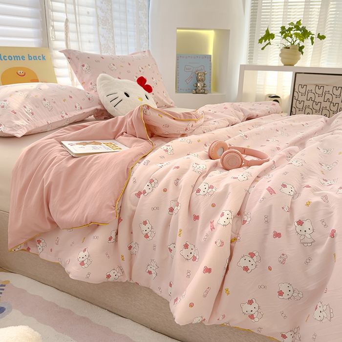 91家纺网 家纺一手货源 找家纺 桔禾家纺 2026水洗皱皱纱夏被  KT猫