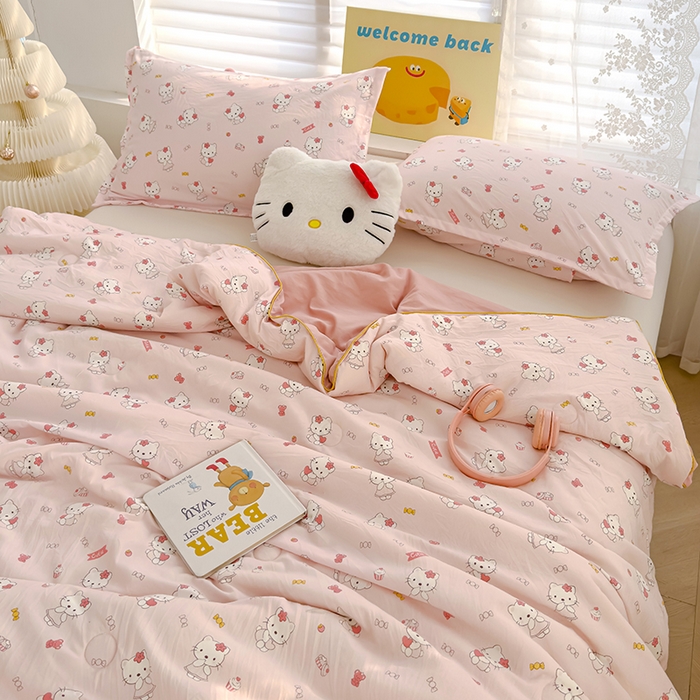 91家纺网 家纺一手货源 找家纺 桔禾家纺 2026水洗皱皱纱夏被  KT猫