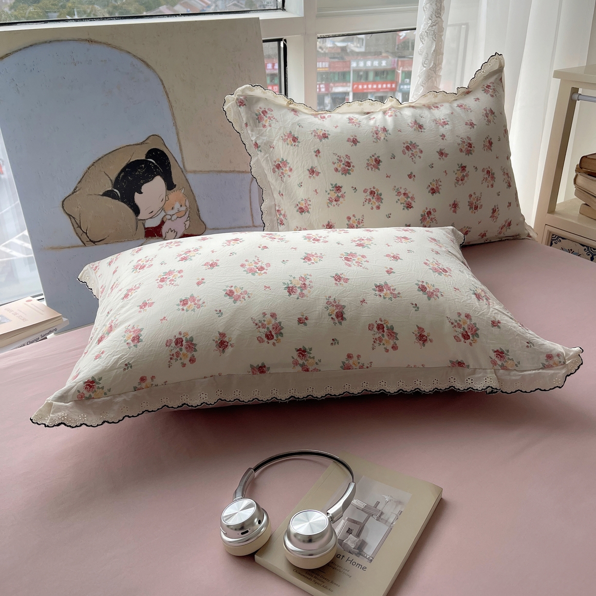 91家纺网 家纺一手货源 找家纺 宝士康家纺 2026新款10A抗菌全棉黑色花边云朵棉单夏被/夏被四件套 云朵棉-素白繁花