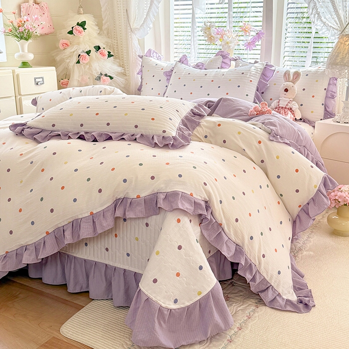 91家纺网 家纺一手货源 找家纺 （总）唐人居 2026春夏新款皱皱水洗棉花边床盖四件套