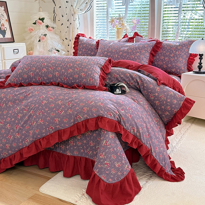 91家纺网 家纺一手货源 找家纺 （总）唐人居 2026春夏新款皱皱水洗棉花边床盖四件套