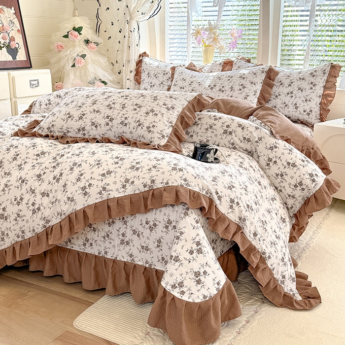 91家纺网 家纺一手货源 找家纺 （总）唐人居 2026春夏新款皱皱水洗棉花边床盖四件套