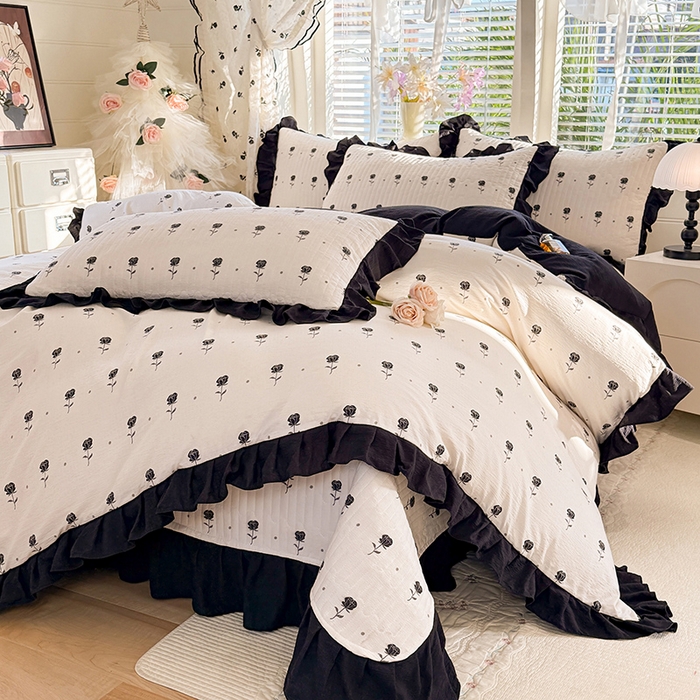 91家纺网 家纺一手货源 找家纺 （总）唐人居 2026春夏新款皱皱水洗棉花边床盖四件套