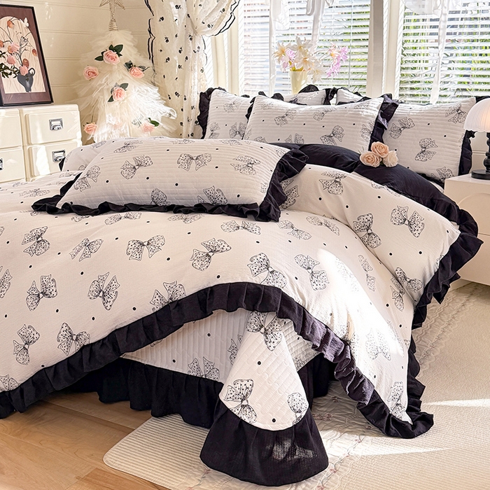 91家纺网 家纺一手货源 找家纺 （总）唐人居 2026春夏新款皱皱水洗棉花边床盖四件套