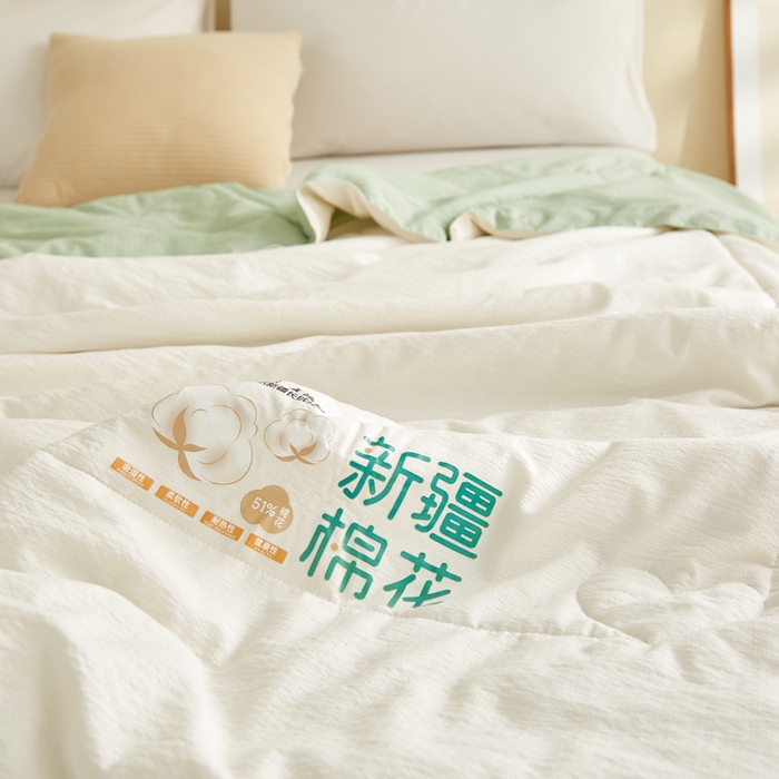 91家纺网 家纺一手货源 找家纺 蓝冰家纺 2026新款泡芙棉夏被夏凉被空调被 白拼绿