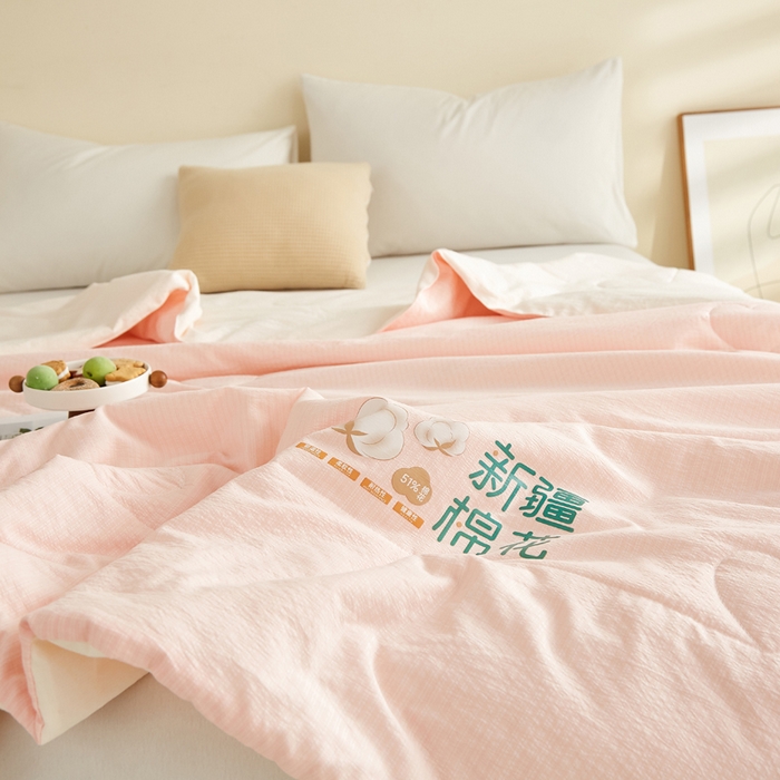 91家纺网 家纺一手货源 找家纺 蓝冰家纺 2026新款泡芙棉夏被夏凉被空调被 粉拼白