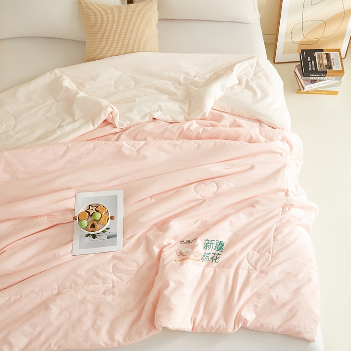 91家纺网 家纺一手货源 找家纺 蓝冰家纺 2026新款泡芙棉夏被夏凉被空调被 粉拼白