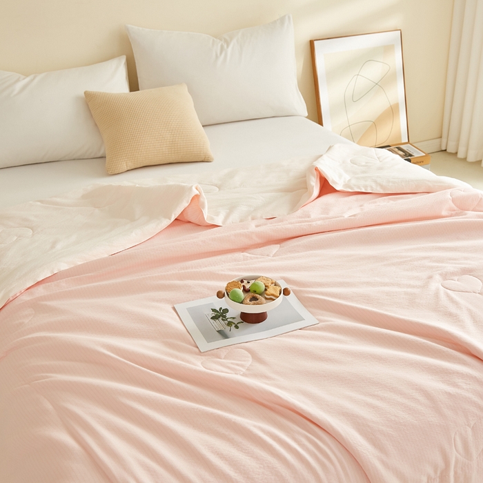 91家纺网 家纺一手货源 找家纺 蓝冰家纺 2026新款泡芙棉夏被夏凉被空调被 粉拼白