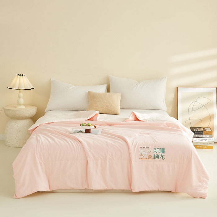 91家纺网 家纺一手货源 找家纺 蓝冰家纺 2026新款泡芙棉夏被夏凉被空调被 粉拼白