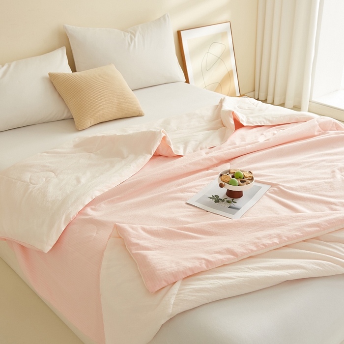 91家纺网 家纺一手货源 找家纺 蓝冰家纺 2026新款泡芙棉夏被夏凉被空调被 粉拼白