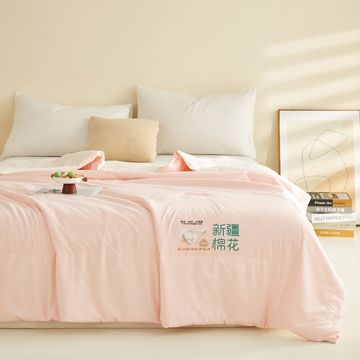 91家纺网 家纺一手货源 找家纺 蓝冰家纺 2026新款泡芙棉夏被夏凉被空调被 粉拼白