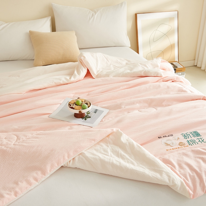 91家纺网 家纺一手货源 找家纺 蓝冰家纺 2026新款泡芙棉夏被夏凉被空调被 粉拼白