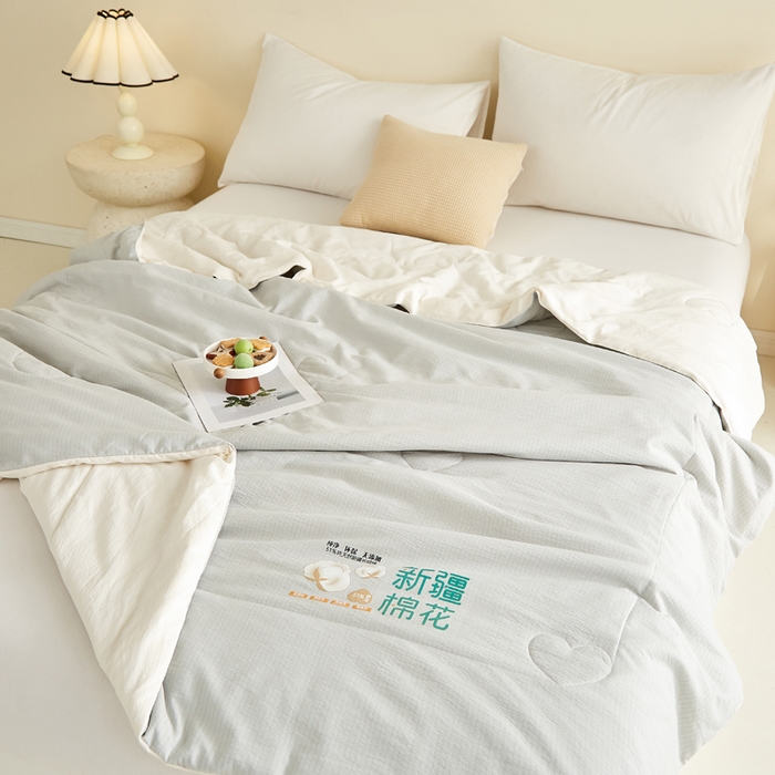 91家纺网 家纺一手货源 找家纺 蓝冰家纺 2026新款泡芙棉夏被夏凉被空调被 灰拼白