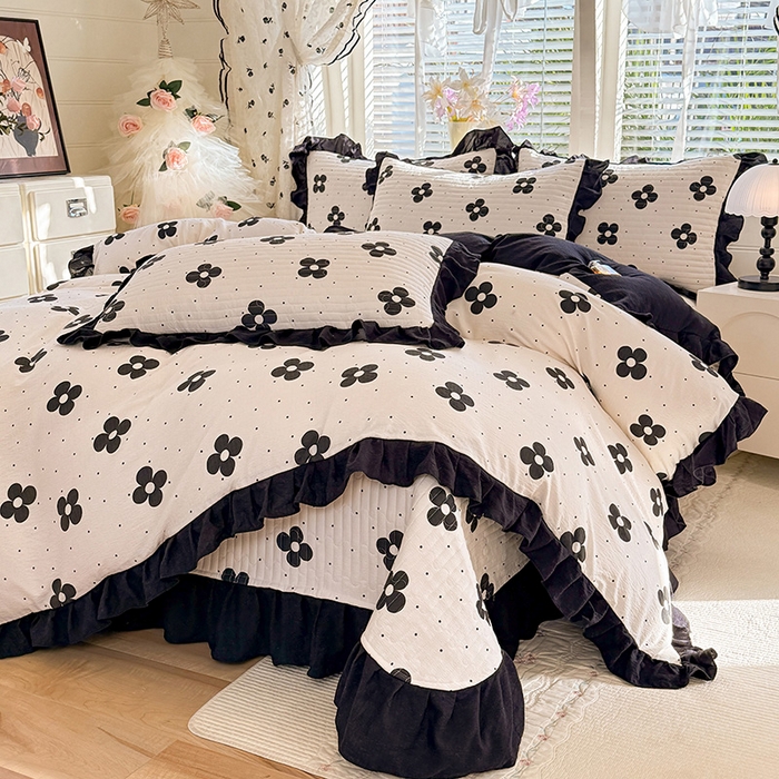 唐人居 2026春夏新款皱皱水洗棉花边床盖四件套 宝格丽曼