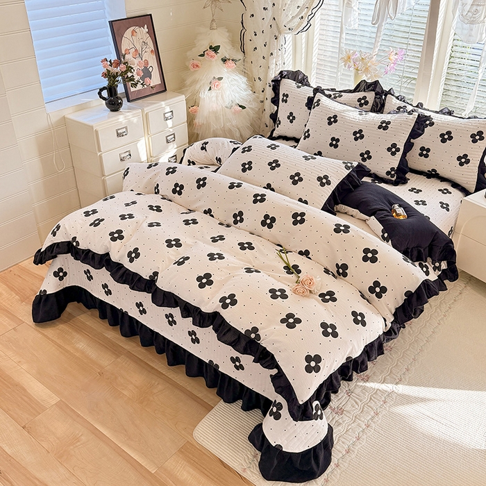 91家纺网 家纺一手货源 找家纺 唐人居 2026春夏新款皱皱水洗棉花边床盖四件套 宝格丽曼