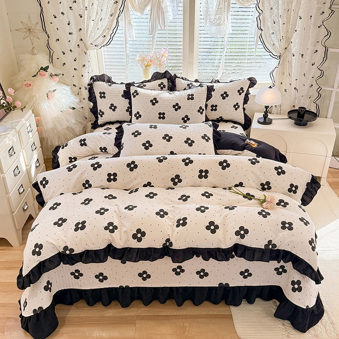 91家纺网 家纺一手货源 找家纺 唐人居 2026春夏新款皱皱水洗棉花边床盖四件套 宝格丽曼