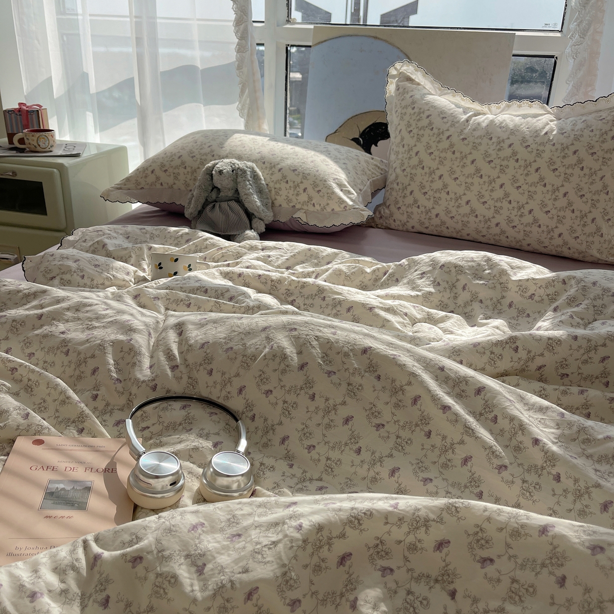 91家纺网 家纺一手货源 找家纺 宝士康家纺 2026新款10A抗菌全棉黑色花边云朵棉单夏被/夏被四件套 云朵棉-紫萝香