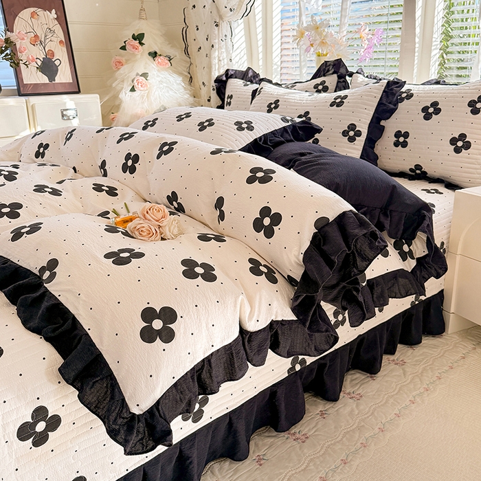 91家纺网 家纺一手货源 找家纺 唐人居 2026春夏新款皱皱水洗棉花边床盖四件套 宝格丽曼