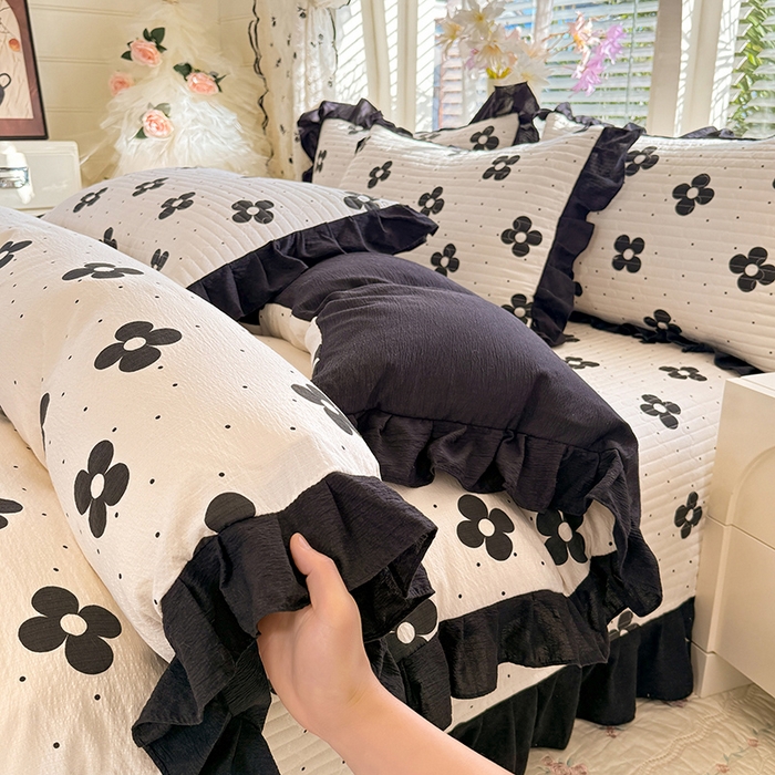 91家纺网 家纺一手货源 找家纺 唐人居 2026春夏新款皱皱水洗棉花边床盖四件套 宝格丽曼