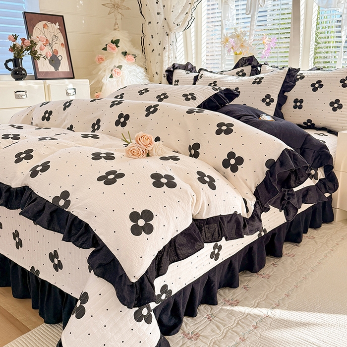 91家纺网 家纺一手货源 找家纺 唐人居 2026春夏新款皱皱水洗棉花边床盖四件套 宝格丽曼