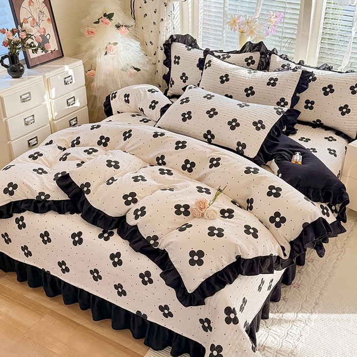 91家纺网 家纺一手货源 找家纺 唐人居 2026春夏新款皱皱水洗棉花边床盖四件套 宝格丽曼