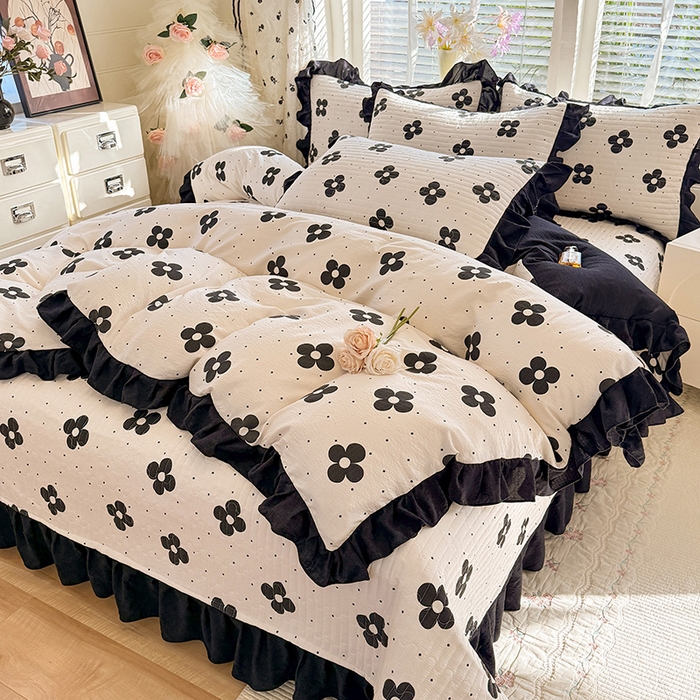 91家纺网 家纺一手货源 找家纺 唐人居 2026春夏新款皱皱水洗棉花边床盖四件套 宝格丽曼