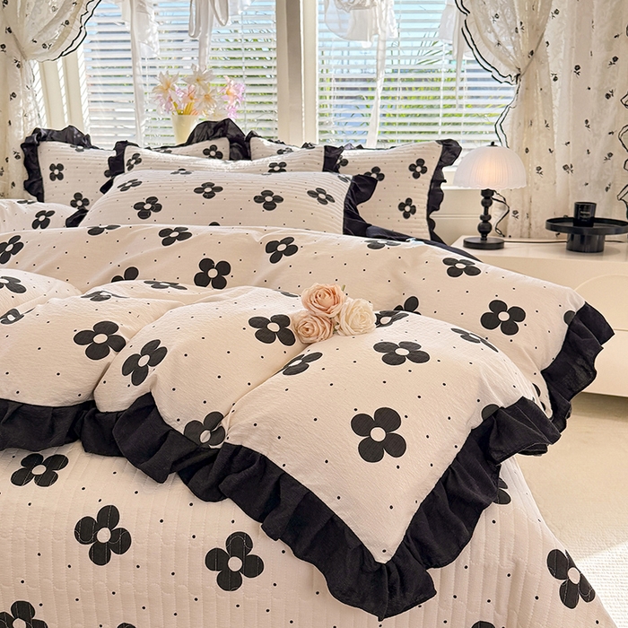 91家纺网 家纺一手货源 找家纺 唐人居 2026春夏新款皱皱水洗棉花边床盖四件套 宝格丽曼