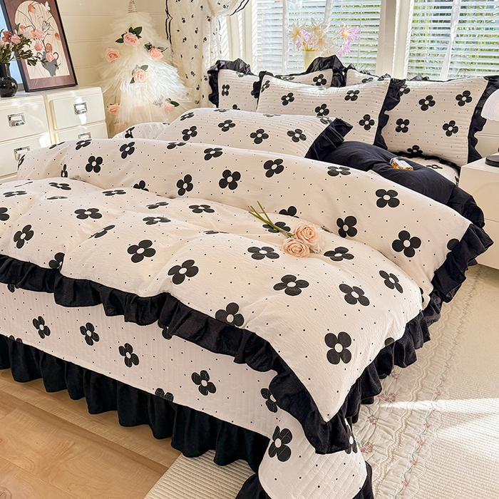 91家纺网 家纺一手货源 找家纺 唐人居 2026春夏新款皱皱水洗棉花边床盖四件套 宝格丽曼