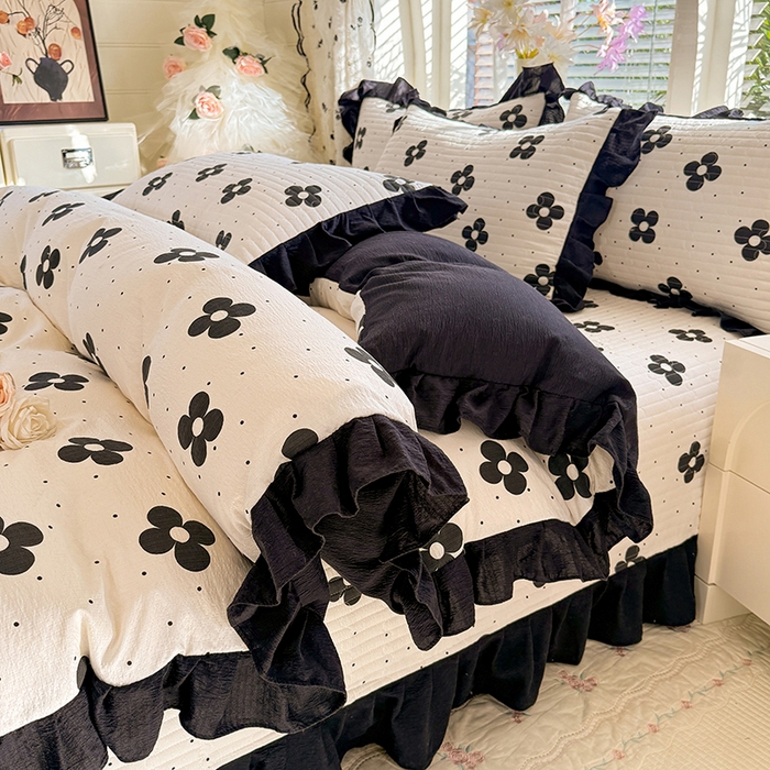 91家纺网 家纺一手货源 找家纺 唐人居 2026春夏新款皱皱水洗棉花边床盖四件套 宝格丽曼