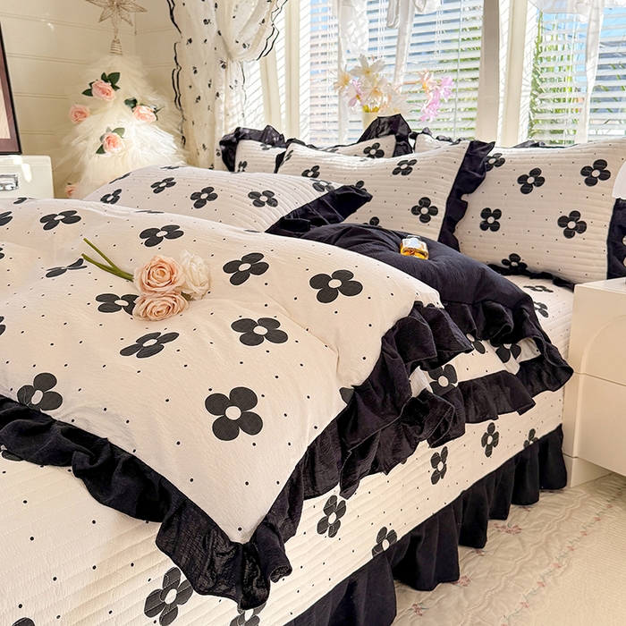 91家纺网 家纺一手货源 找家纺 唐人居 2026春夏新款皱皱水洗棉花边床盖四件套 宝格丽曼