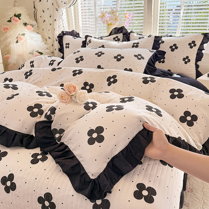 91家纺网 家纺一手货源 找家纺 唐人居 2026春夏新款皱皱水洗棉花边床盖四件套 宝格丽曼