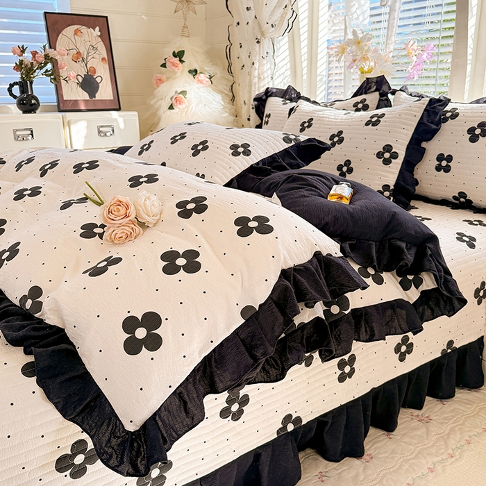 91家纺网 家纺一手货源 找家纺 唐人居 2026春夏新款皱皱水洗棉花边床盖四件套 宝格丽曼