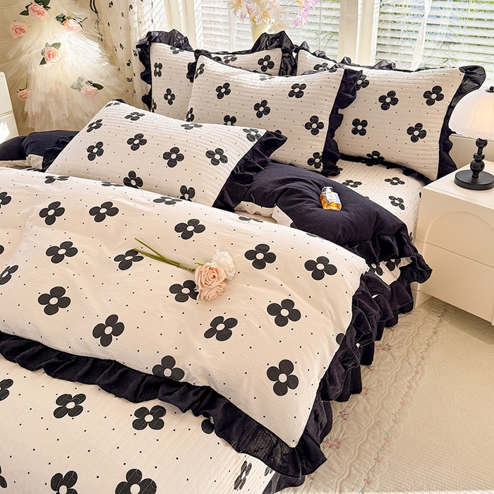 91家纺网 家纺一手货源 找家纺 唐人居 2026春夏新款皱皱水洗棉花边床盖四件套 宝格丽曼