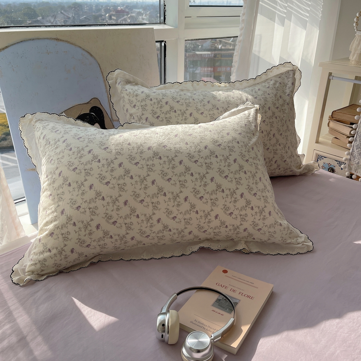 91家纺网 家纺一手货源 找家纺 宝士康家纺 2026新款10A抗菌全棉黑色花边云朵棉单夏被/夏被四件套 云朵棉-紫萝香