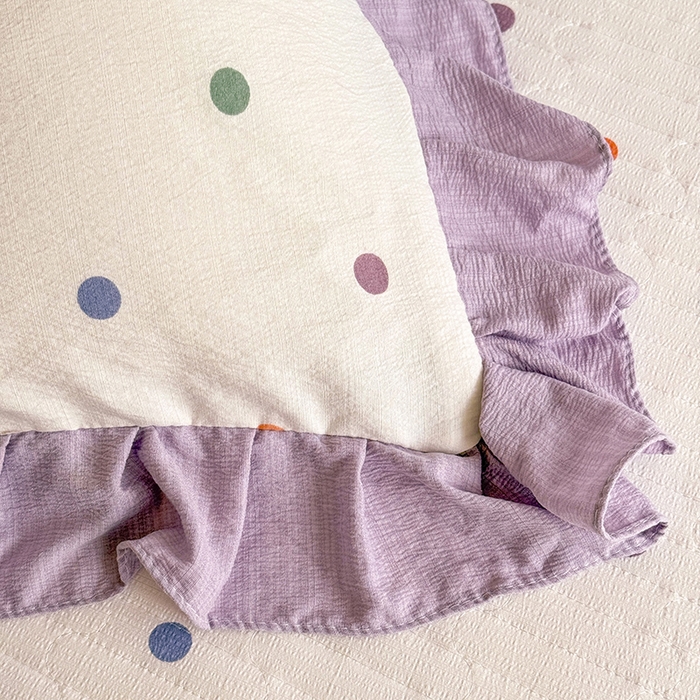 91家纺网 家纺一手货源 找家纺 唐人居 2026春夏新款皱皱水洗棉花边床盖四件套 彩色波点