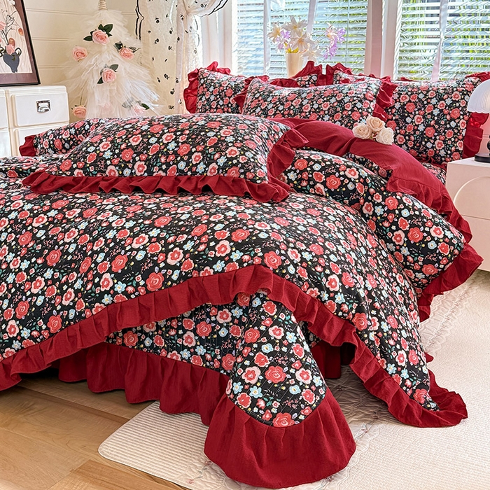 唐人居 2026春夏新款皱皱水洗棉花边床盖四件套 初见