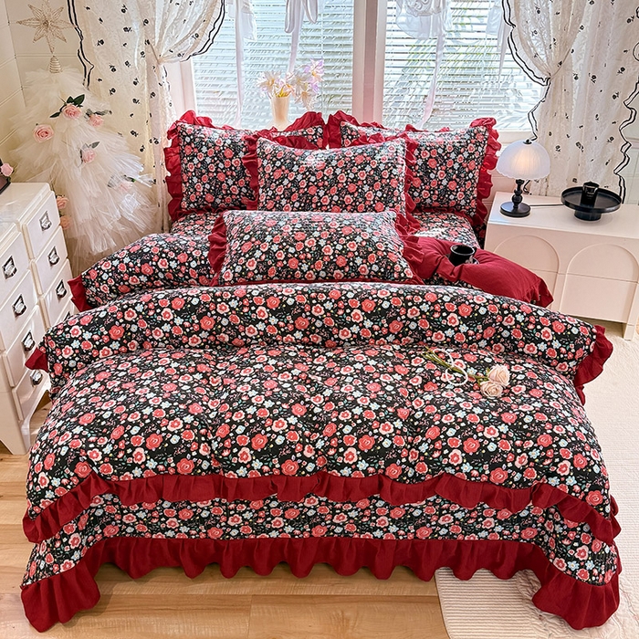 91家纺网 家纺一手货源 找家纺 唐人居 2026春夏新款皱皱水洗棉花边床盖四件套 初见