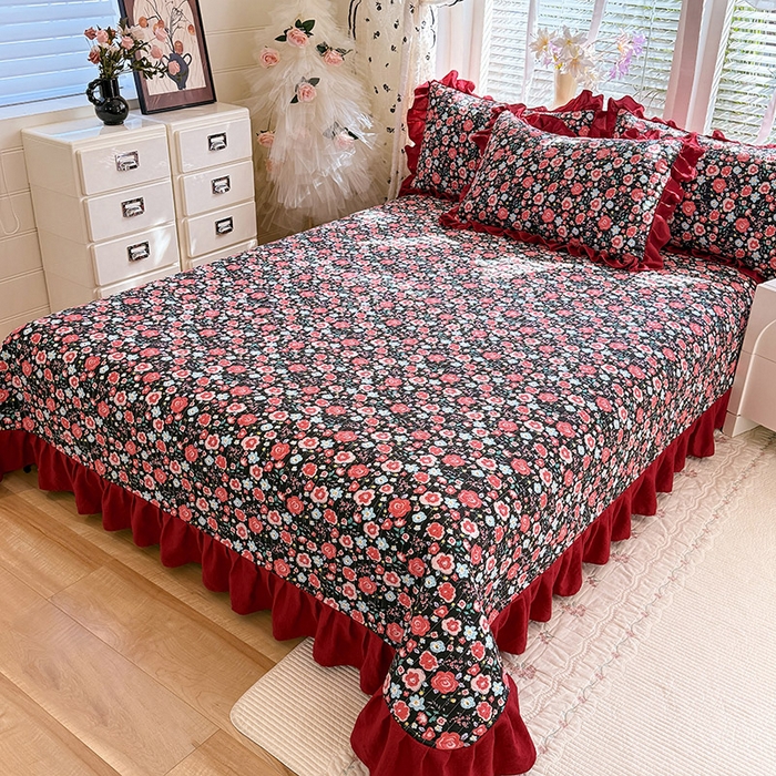 91家纺网 家纺一手货源 找家纺 唐人居 2026春夏新款皱皱水洗棉花边床盖四件套 初见